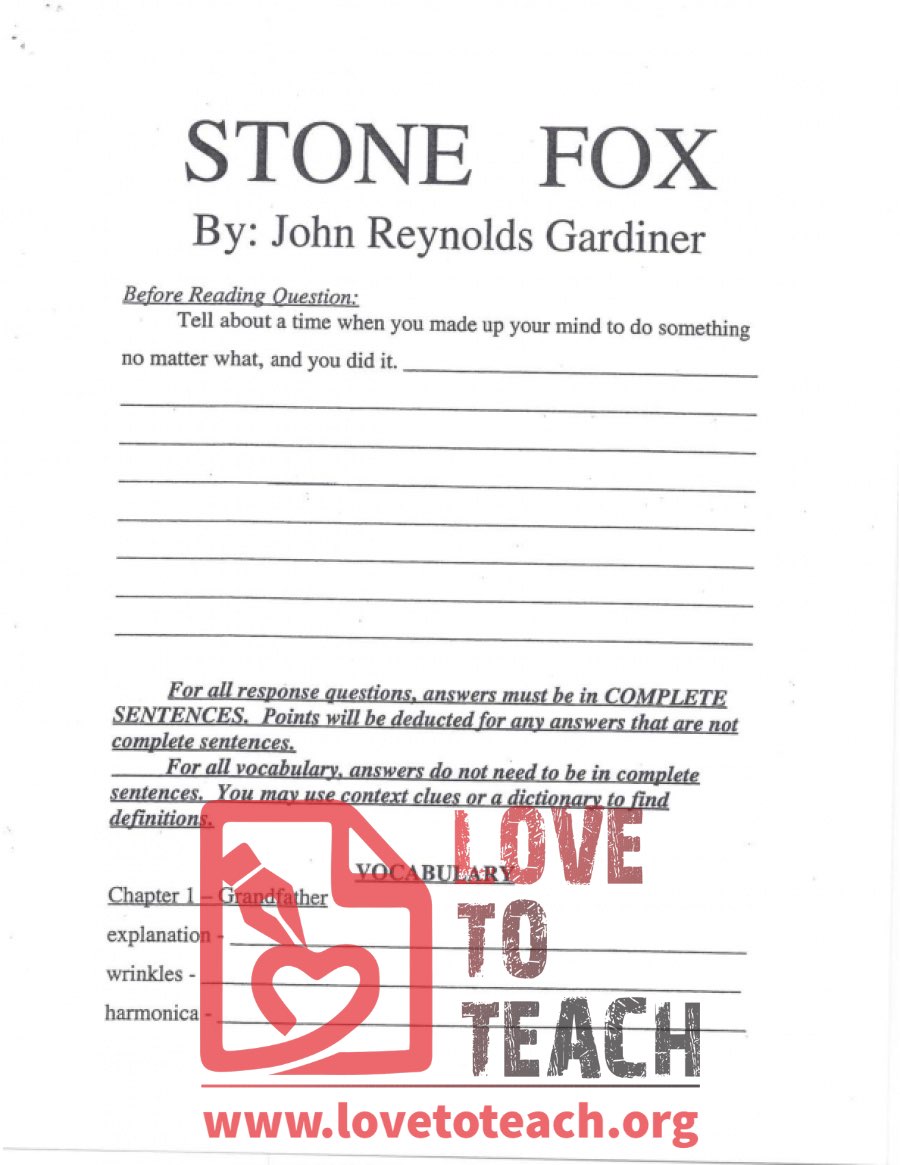 Stone Fox Vocabulary and Response Questions