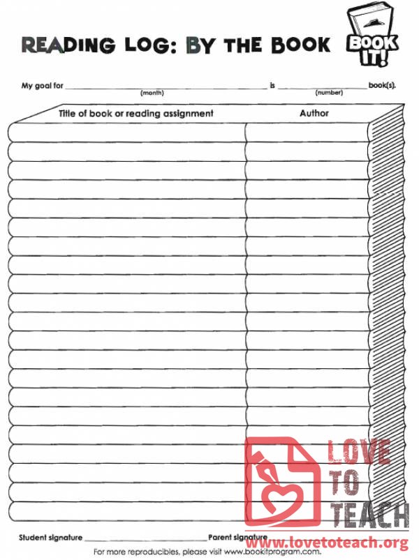 Book It Reading Log By The Book Lovetoteach Org