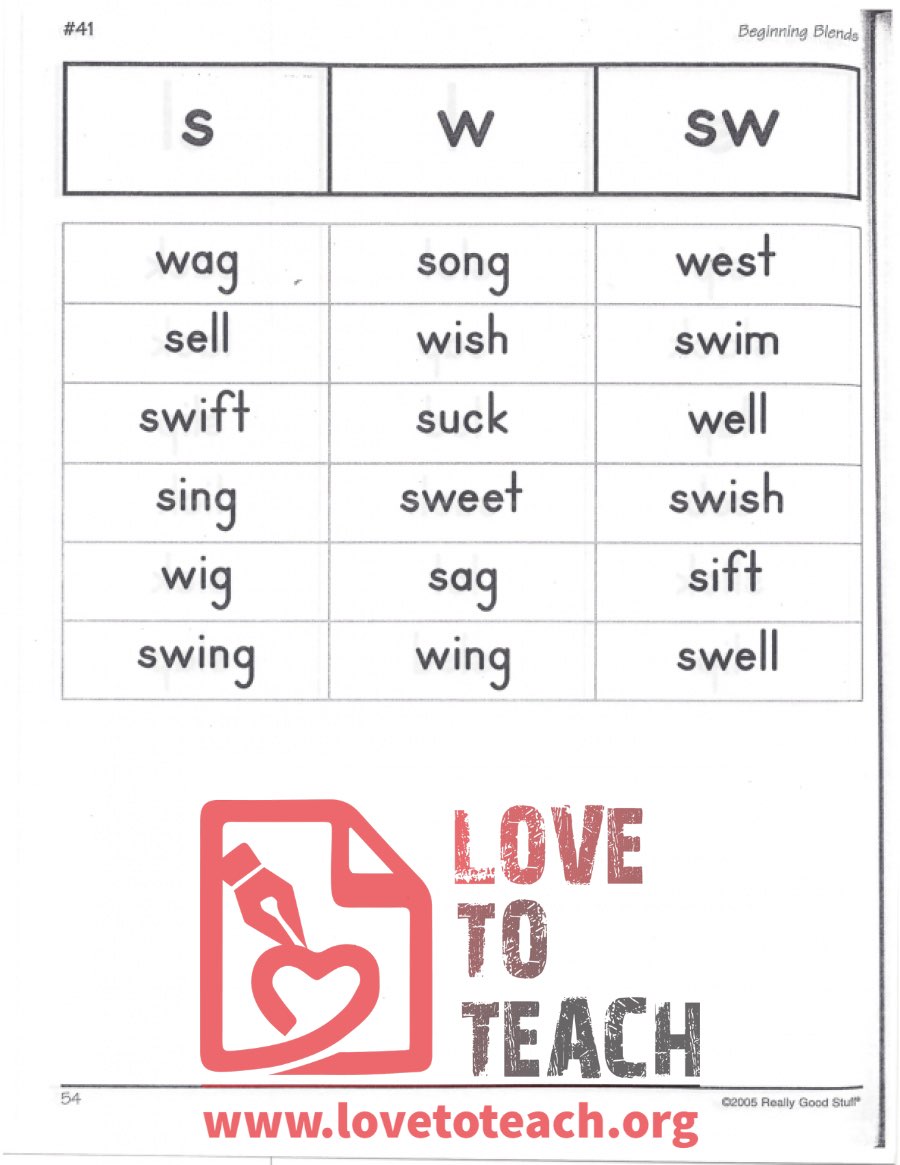 Beginning Blends - s, w, sw