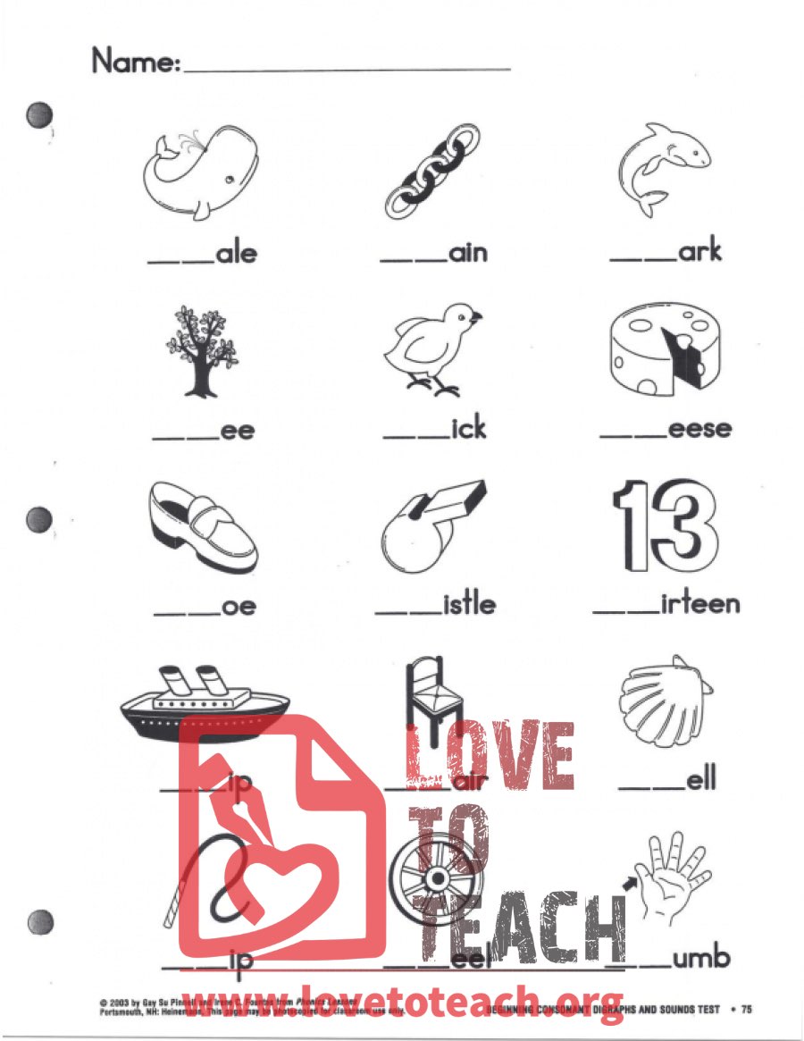 Beginning Consonant Digraphs Test