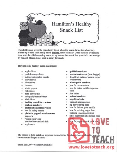 Hamilton&#039;s Healthy Snack List