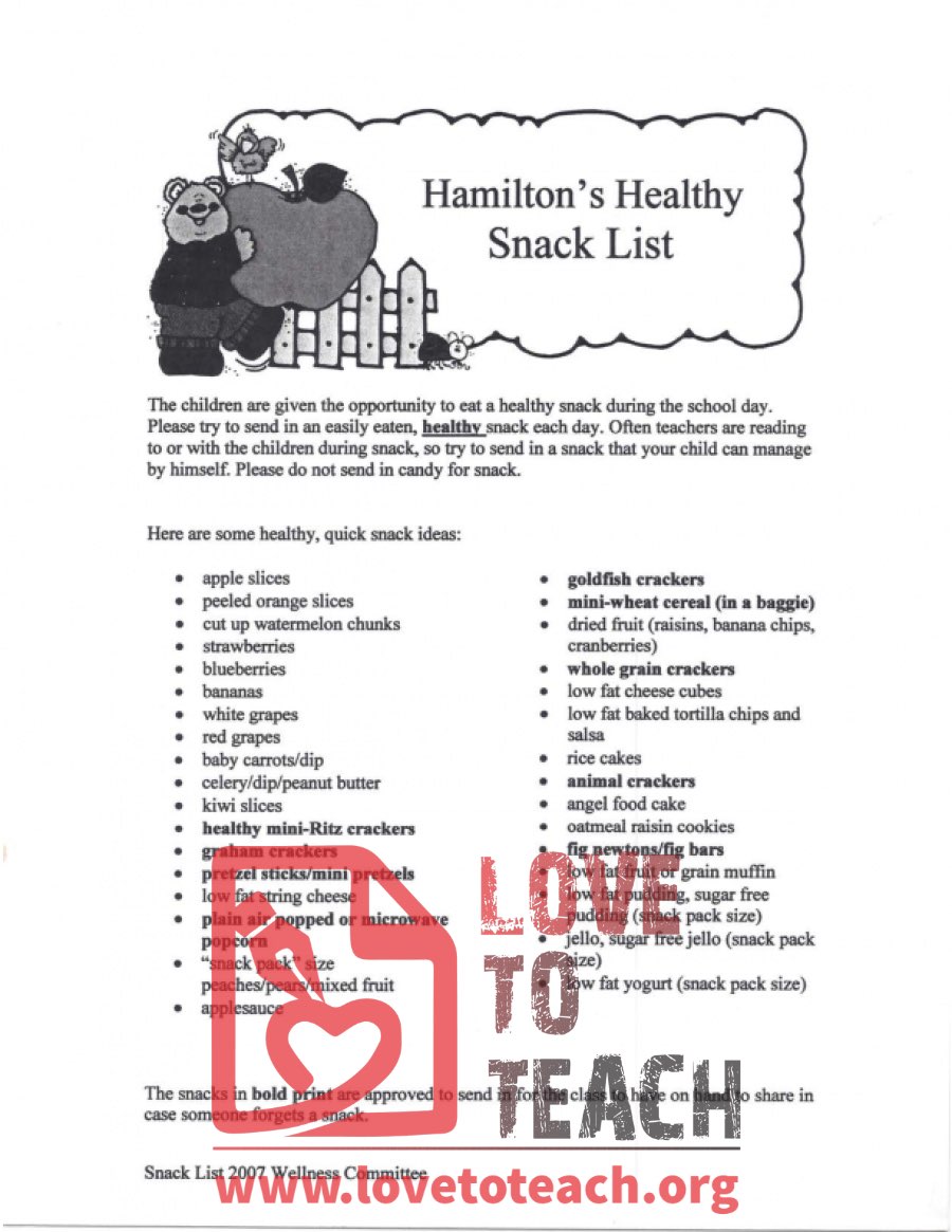 Hamilton&#039;s Healthy Snack List