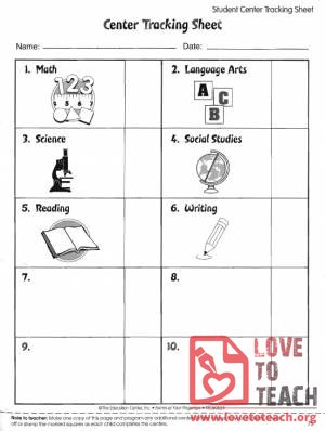 Learning Centers Tracking Sheets