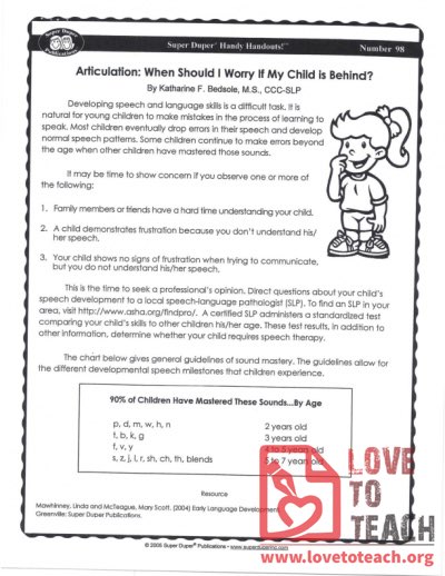Handy Handouts - Articulation - When Should I Worry If My Child Is Behind?