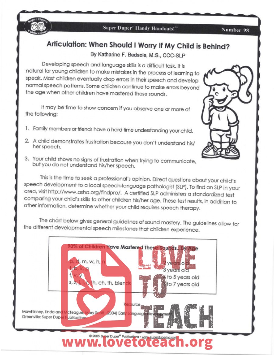 Handy Handouts - Articulation - When Should I Worry If My Child Is Behind?