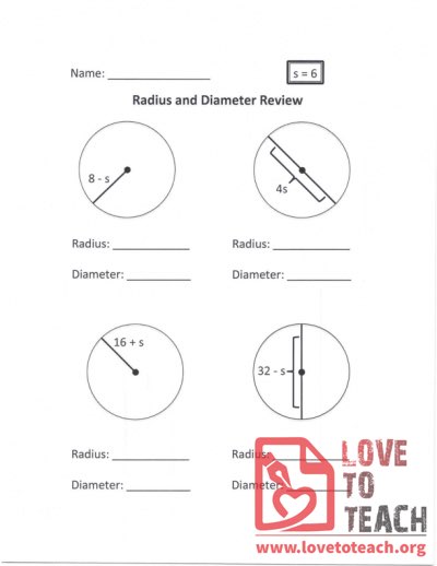 Radius and Diameter Review (A) With Answers