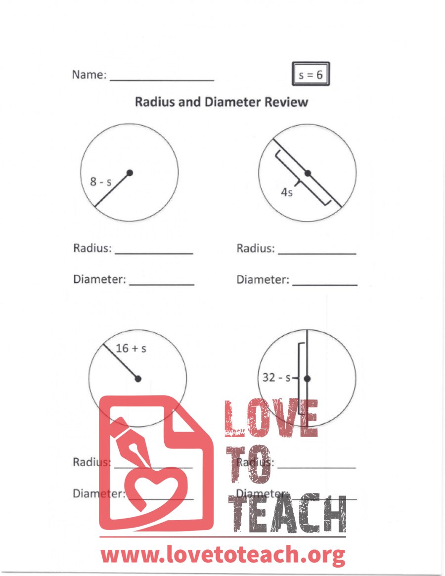 Radius and Diameter Review (A) With Answers