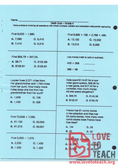 Operations with Whole Numbers Quiz