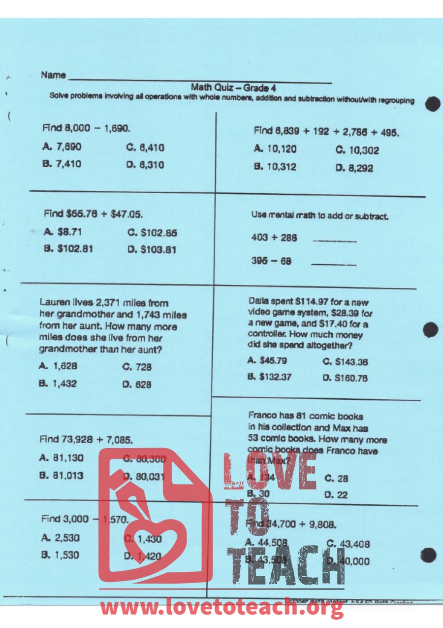 Operations with Whole Numbers Quiz