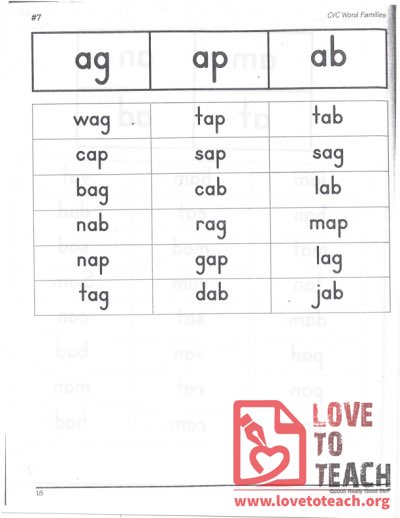 CVC Word Families - ag, ap, ab