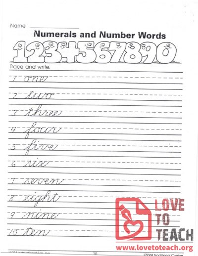 Traditional Cursive - Numerals and Number Words