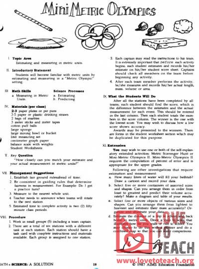 Mini Metric Olympics Packet