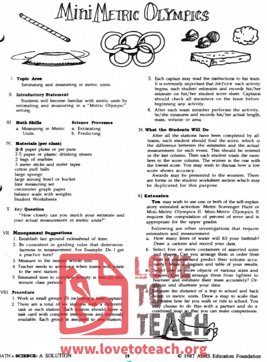 Mini Metric Olympics Packet