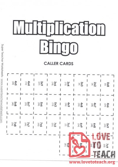 Multiplication Bingo Cards