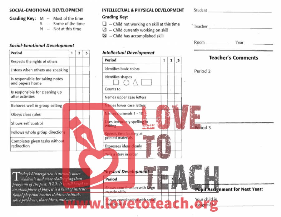 Kindergarten Report Card Template