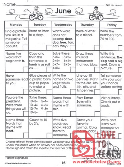 June Activity Sheet