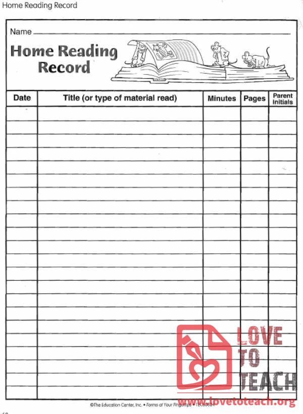 Home Reading Record Lovetoteach Org