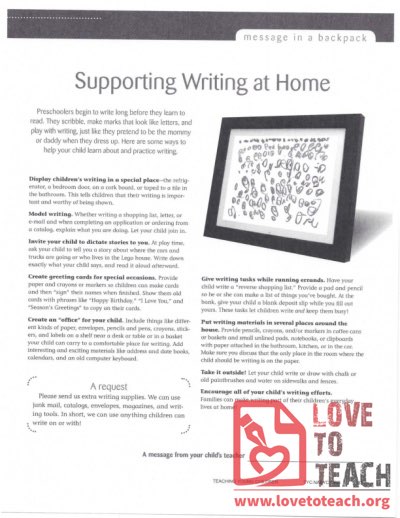 Message in a Backpack - Supporting Writing at Home