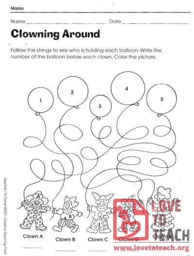 Follow the Balloon String Worksheet
