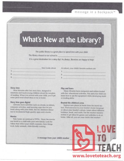 Message in a Backpack - What&#039;s New at the Library?