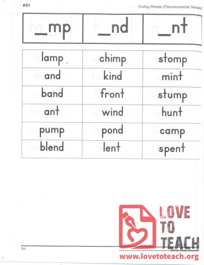 Ending Blends (Preconsonantal Nasals) - _mp, _nd, _nt