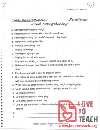 Classroom Activities - Readiness Hand Strengthening