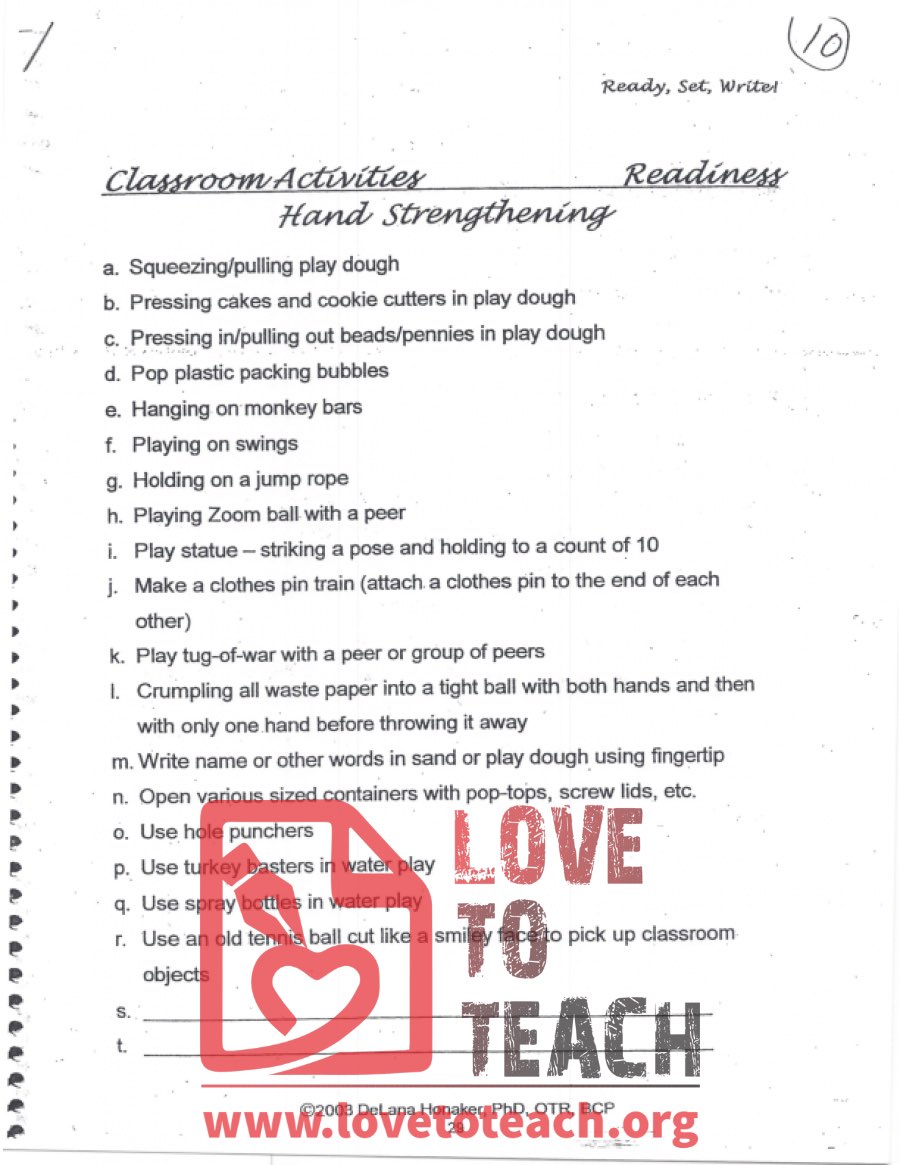Classroom Activities - Readiness Hand Strengthening