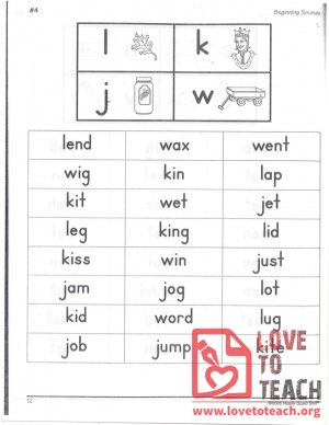 Beginning Sounds - L, K, J, W