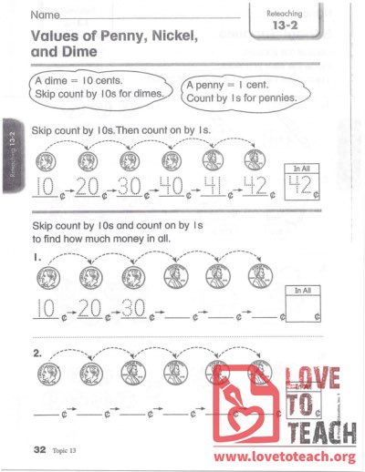 Values of Penny, Nickel, and Dime - Skip count by 10&#039;s