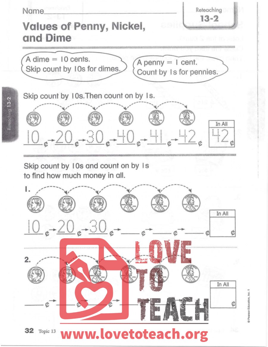 Values of Penny, Nickel, and Dime - Skip count by 10&#039;s