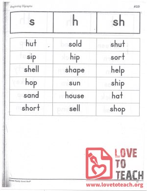 Beginning Digraphs - s, h, sh