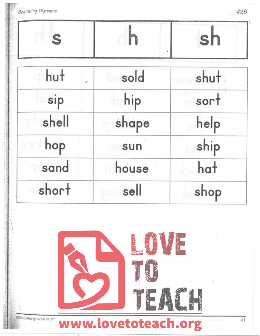 Beginning Digraphs - s, h, sh