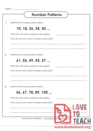 Number Patterns (with Answer Key)