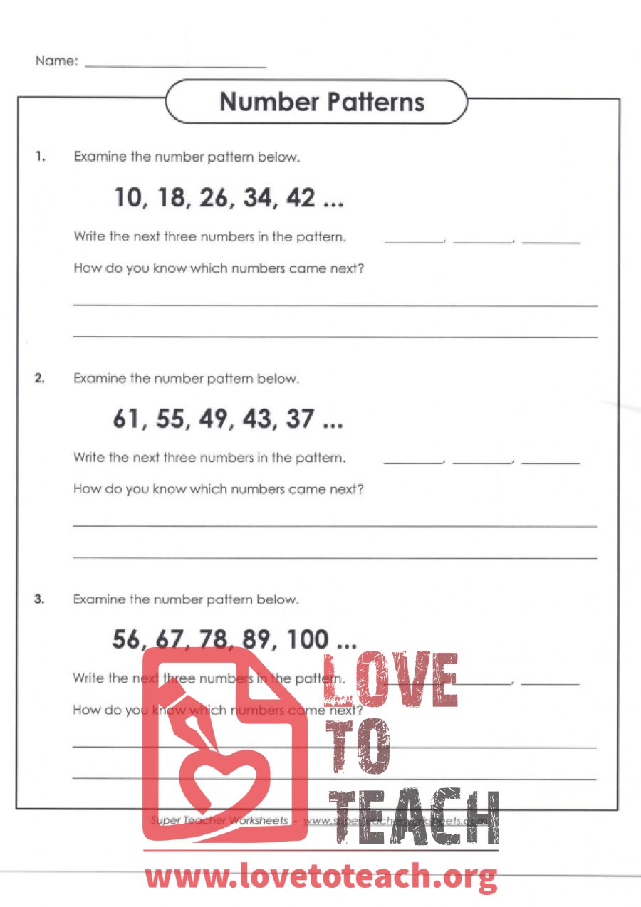 Number Patterns (with Answer Key)