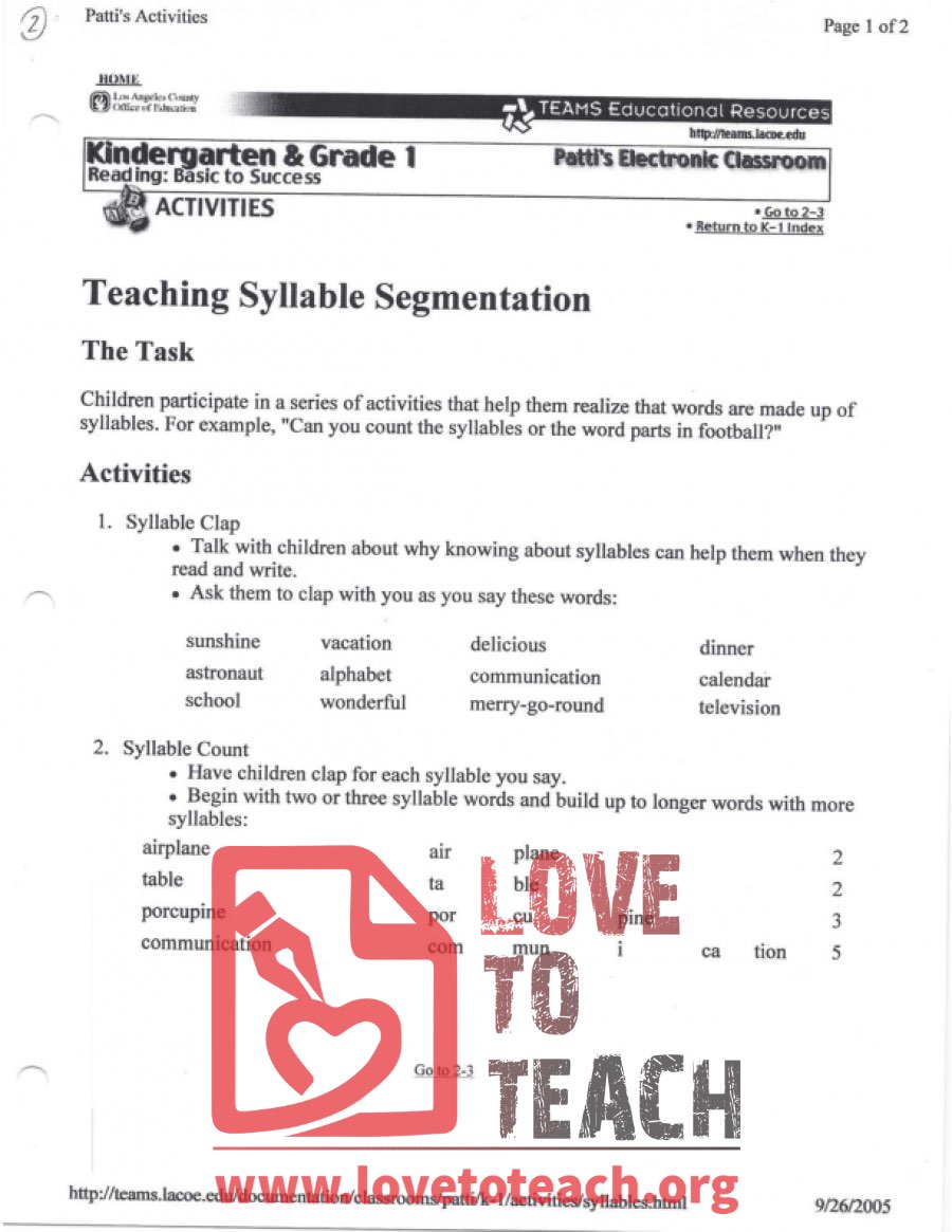 Teaching Syllable Segmentation