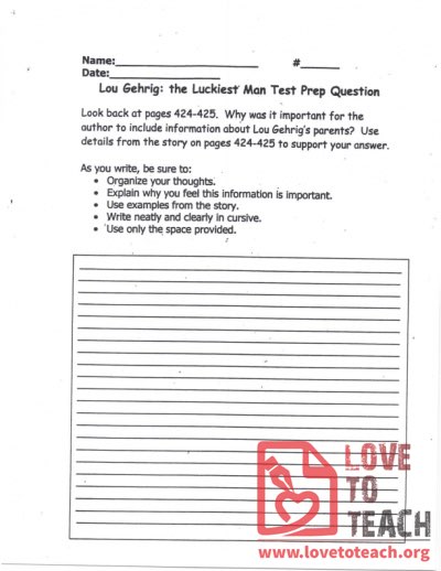 Lou Gehrig- the Luckiest Man - Test Prep Question