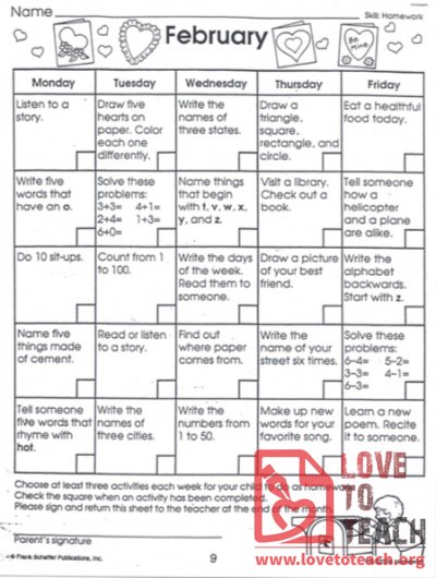 February Activity Sheet