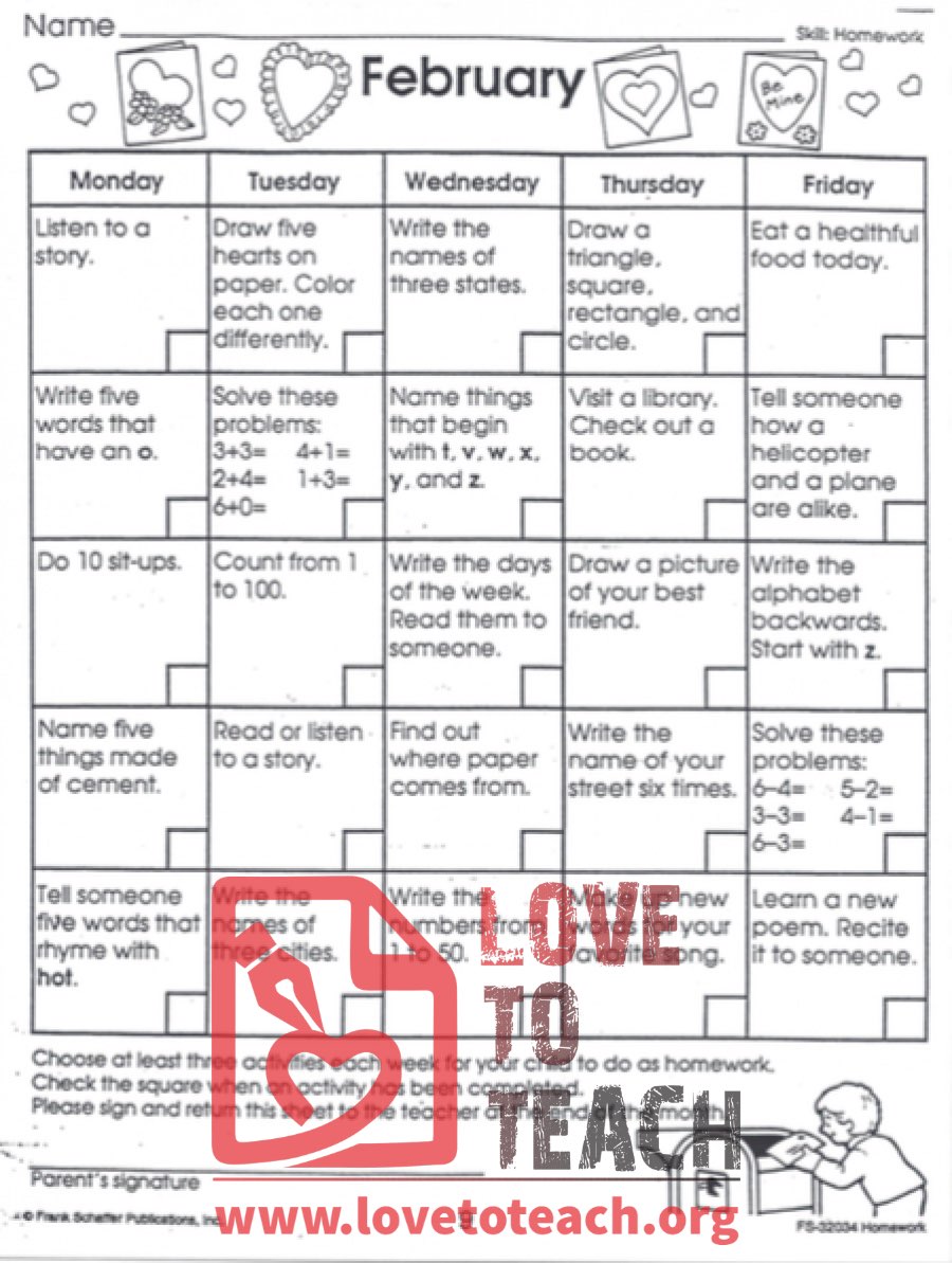 February Activity Sheet