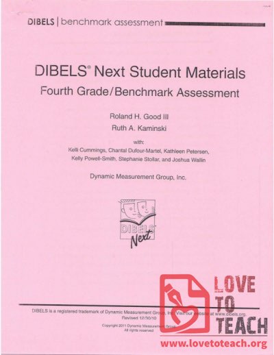 DIBELS Next Student Materials - Fourth Grade Benchmark Assessment