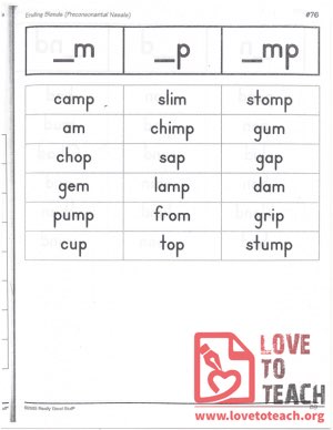 Ending Blends (Preconsonantal Nasals) - _m, _p, _mp