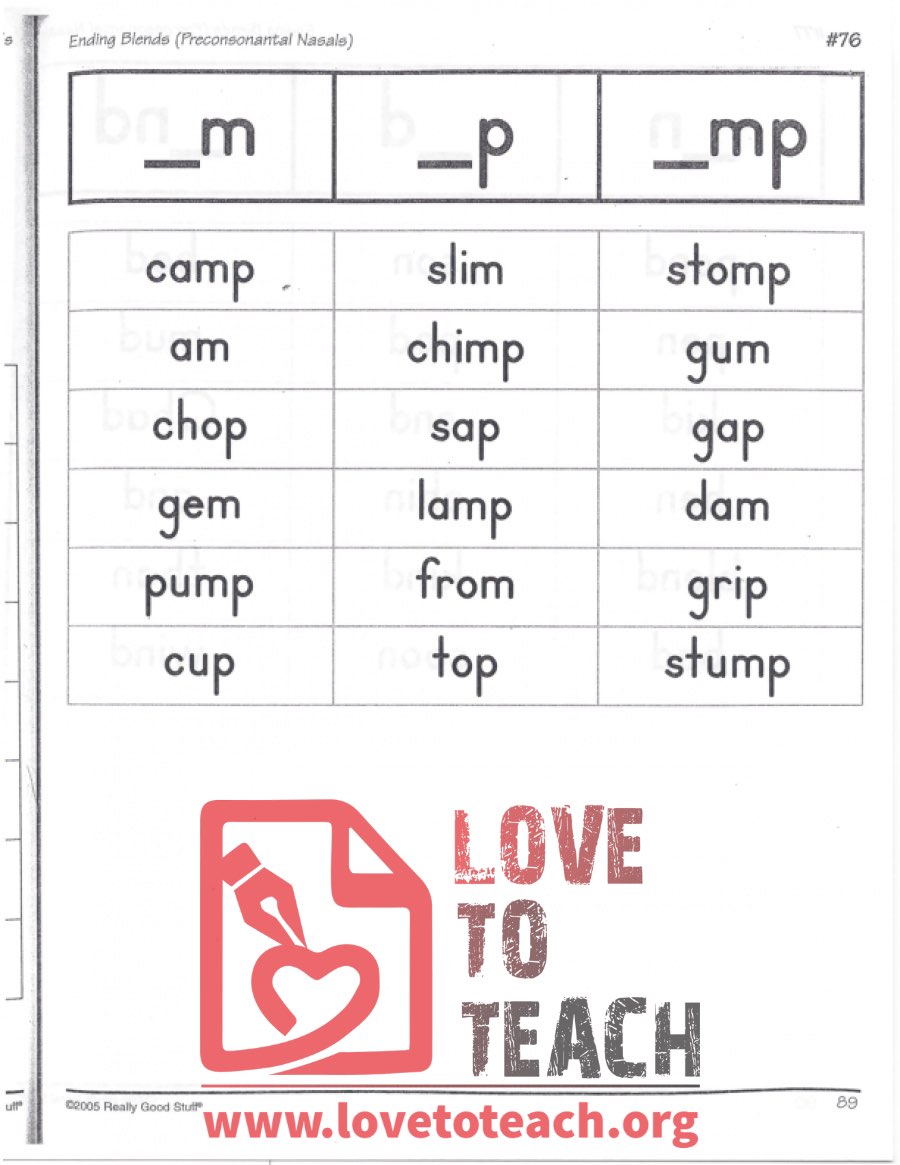 Ending Blends (Preconsonantal Nasals) - _m, _p, _mp