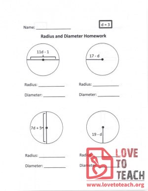 Radius and Diameter Homework (B) With Answers