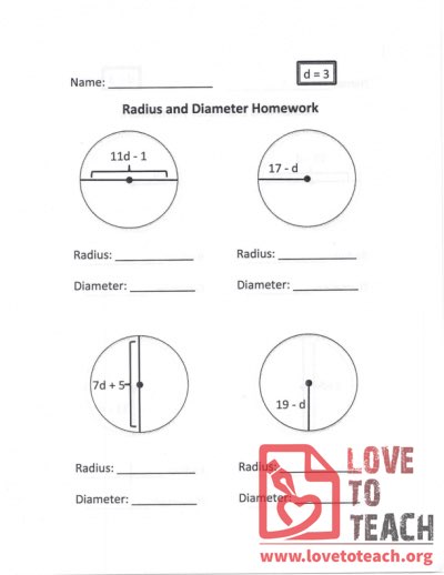 Radius and Diameter Homework (B) With Answers