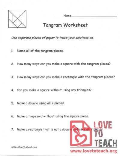 Tangram Worksheet - with Square Pattern