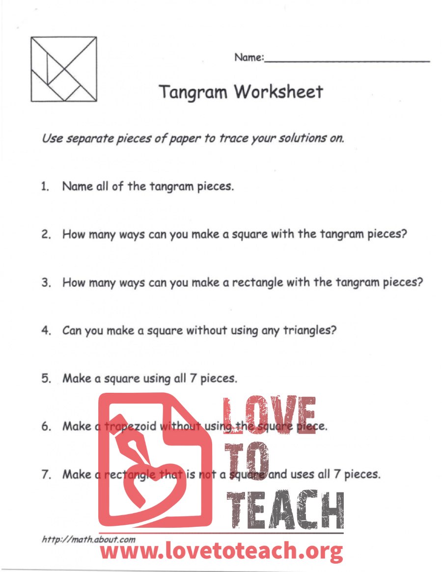 Tangram Worksheet - with Square Pattern