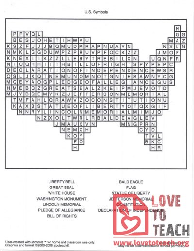 US Symbols Word Search