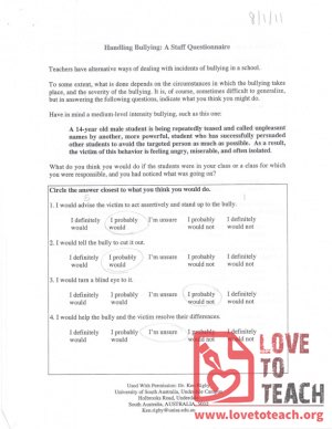 Handling Bullying - A Staff Questionnaire