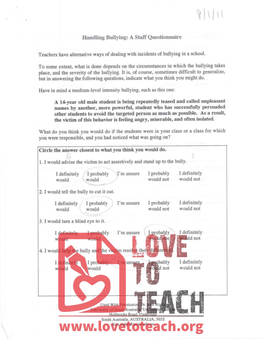Handling Bullying - A Staff Questionnaire