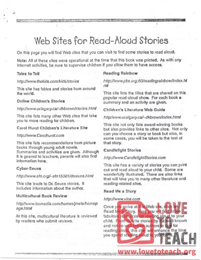 Web Sites for Read-Aloud Stories