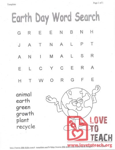 Earth Day Word Search - Easy